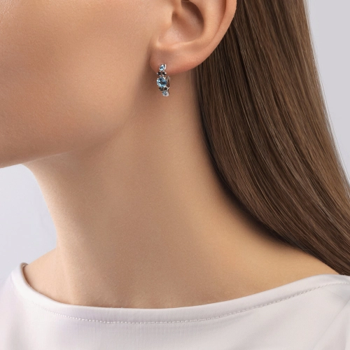 Серьги из белого золота 585 пробы с топазами, топазами London Blue