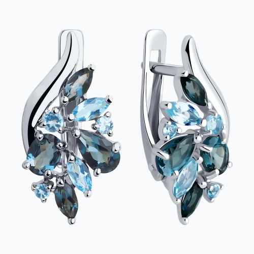 Серьги из белого золота 585 пробы с топазами, топазами London Blue