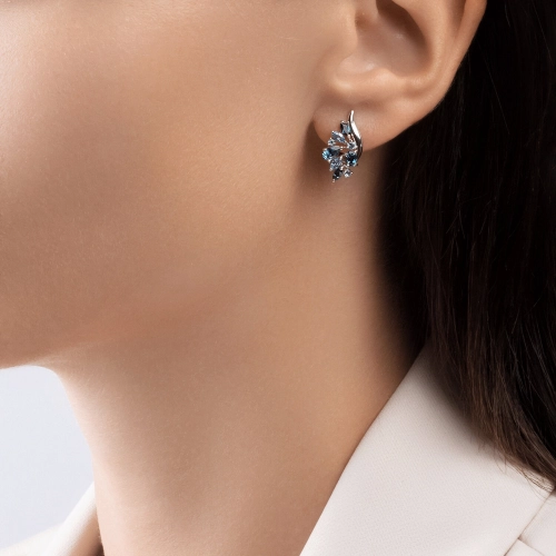 Серьги из белого золота 585 пробы с топазами, топазами London Blue