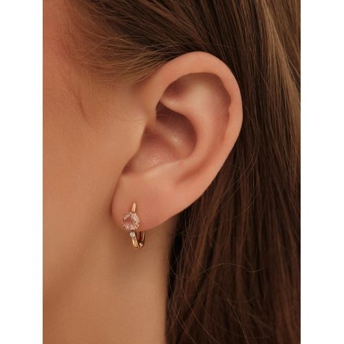 Серьги из золота 585 пробы с искусственным морганитом и фианитами