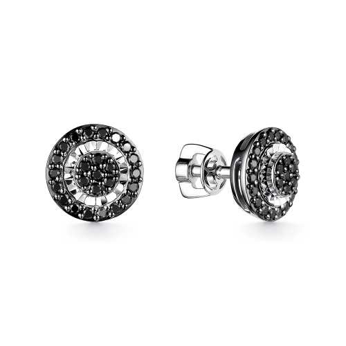 Серьги пусеты из белого золота 585 пробы с черными бриллиантами