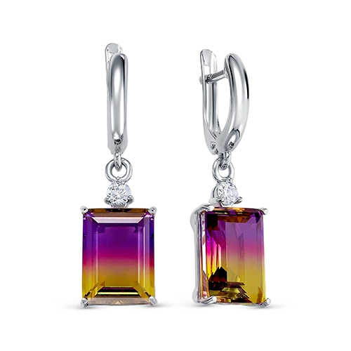 Серьги (925) аметрин синт., фианит