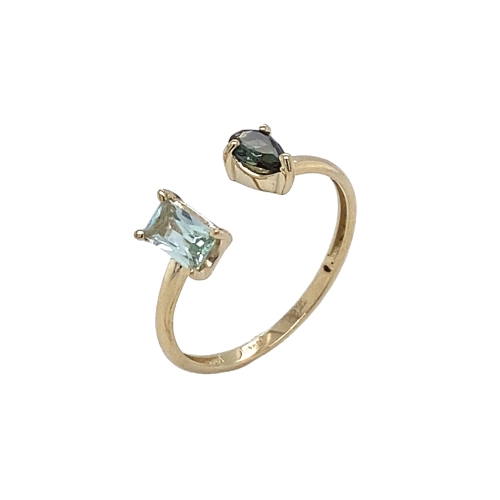 Кольцо (585 ж) турмалин синт., празиолит ситалл