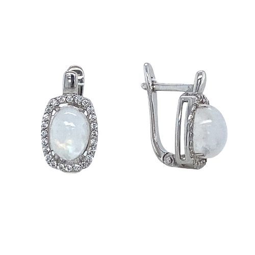 Серьги из серебра 925 пробы с лунным камнем и фианитами