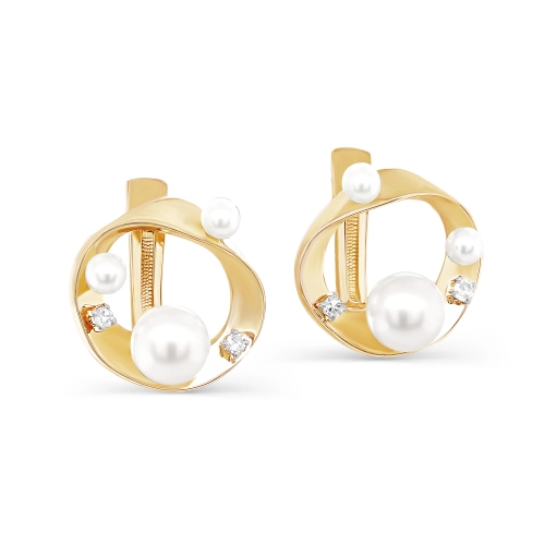 Серьги из желтого золота 585 пробы с жемчугом и бриллиантами