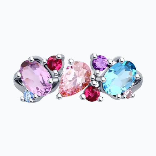 Кольцо из серебра 925 пробы с выращенными рубинами, топазами, аметистами и и фианитами