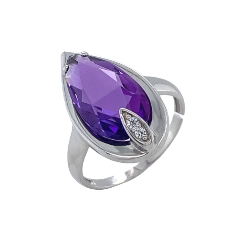 Кольцо из серебра 925 пробы с аметистом и фианитами