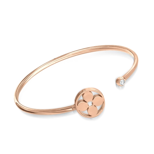 Жесткий браслет из золота 585 пробы с фианитами