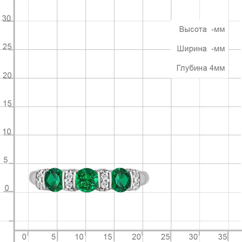 Кольцо из серебра 925 пробы с искусственным изумрудом и фианитами