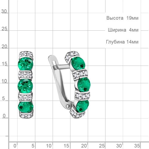 Серьги из серебра 925 пробы с искусственным изумрудом и фианитами