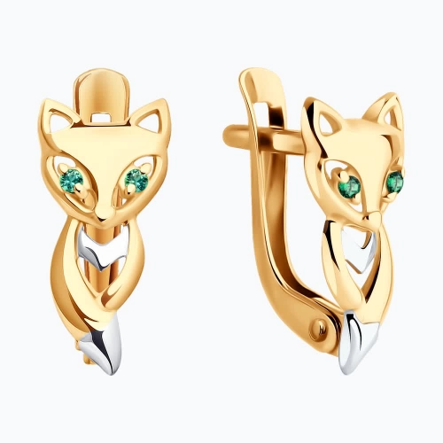 Серьги из золота 585 пробы с цветными фианитами