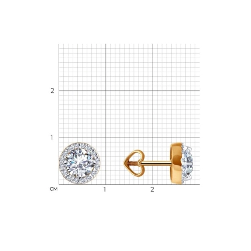 Серьги пусеты из золота 585 пробы с фианитами