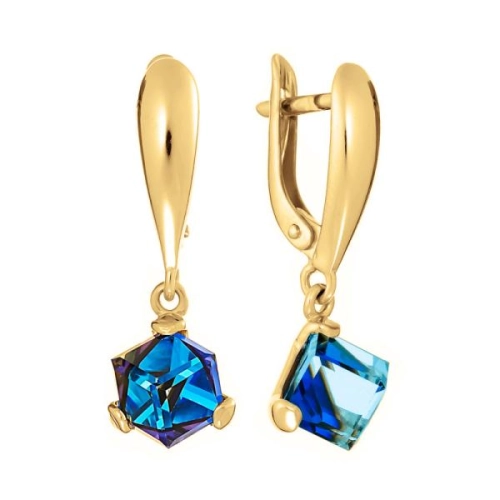 Серьги из серебра 925 пробы с позолотой, с цветными фианитами