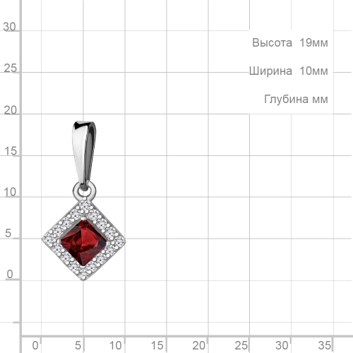 Подвеска из серебра 925 пробы с гранатом и фианитами