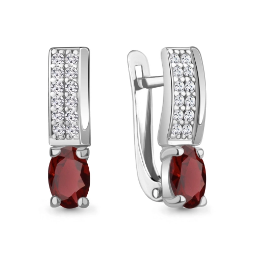 Серьги из серебра 925 пробы с гранатами и фианитами