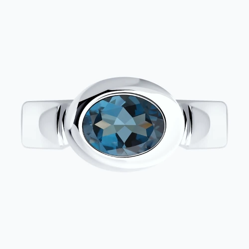 Кольцо из белого золота 585 пробы с топазом London Blue