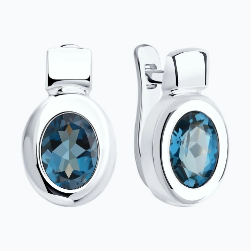 Серьги из белого золота 585 пробы с топазом London Blue