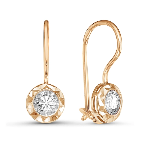 Серьги петельки из серебра 925 пробы с позолотой, с фианитами