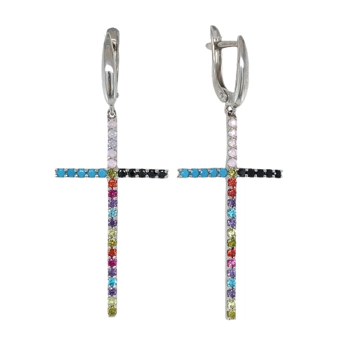 Серьги из серебра 925 пробы с цветными фианитами