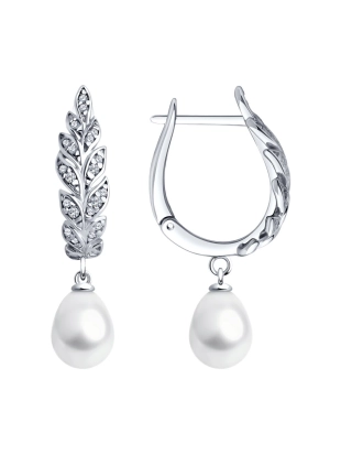 Серьги из серебра 925 пробы с жемчугом и фианитами