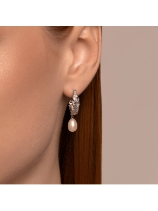 Серьги из серебра 925 пробы с жемчугом и фианитами