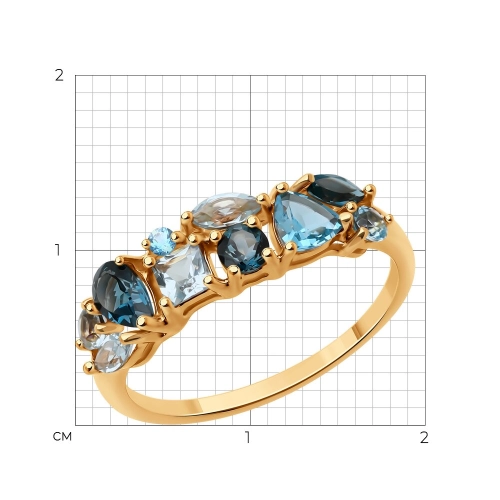 Кольцо из золота 585 пробы с топазами и топазом London Blue