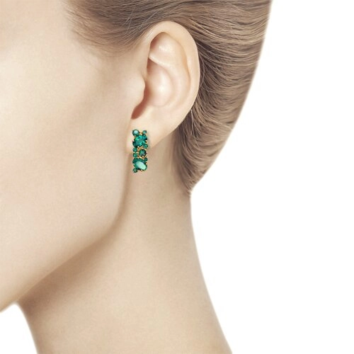 Серьги из золота 585 пробы с искусственным изумрудом