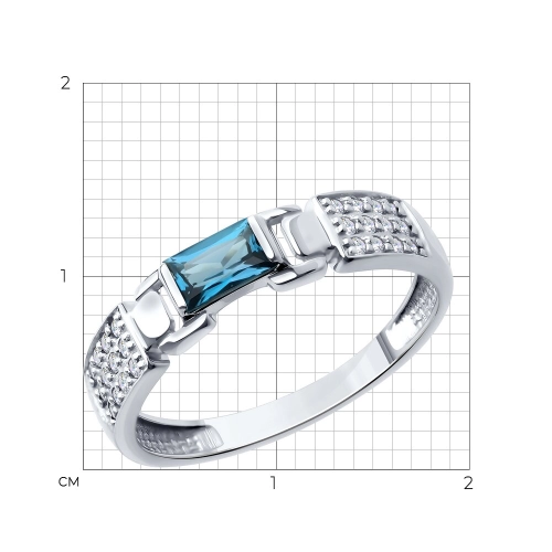 Кольцо из белого золота 585 пробы с топазами London Blue и фианитами