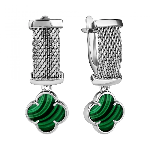 Серьги из серебра 925 пробы с искусственным малахитом