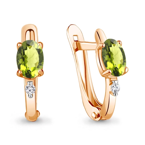 Серьги из золота 585 пробы с хризолитами и фианитами