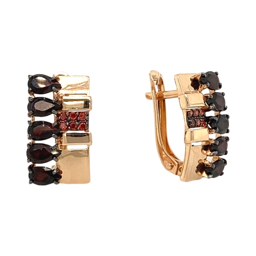 Серьги из золота 585 пробы с гранатами и фианитами