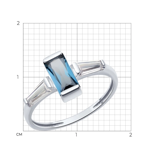 Кольцо из белого золота 585 пробы с топазами London Blue и фианитами
