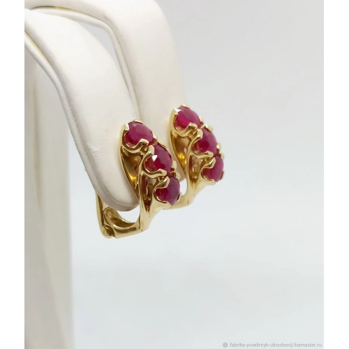 Серьги из желтого золота 585 пробы с рубином