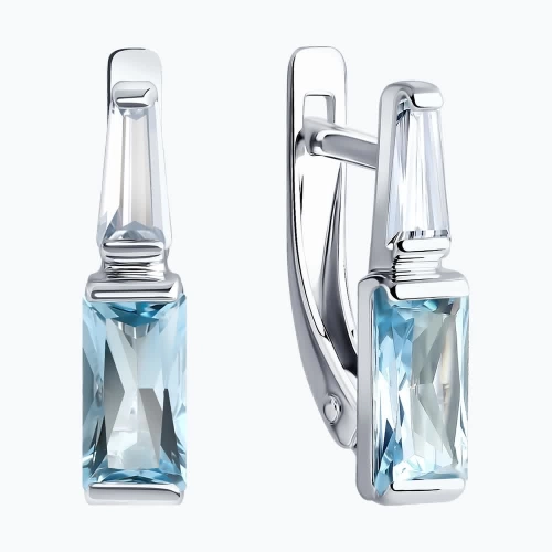 Серьги из белого золота 585 пробы с топазами и фианитами