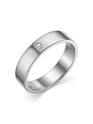 Обруальное кольцо из белого золота 585 пробы с европейским прямым сечением