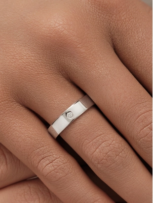 Обруальное кольцо из белого золота 585 пробы с европейским прямым сечением