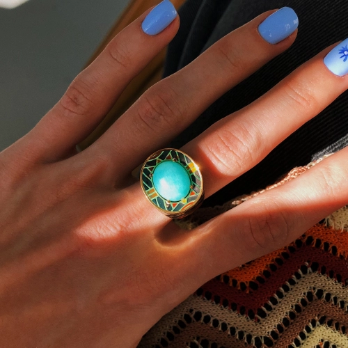 Кольцо (925 п) амазонит, эмаль