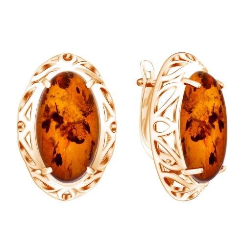 Серьги из серебра 925 пробы с позолотой, с янтарем