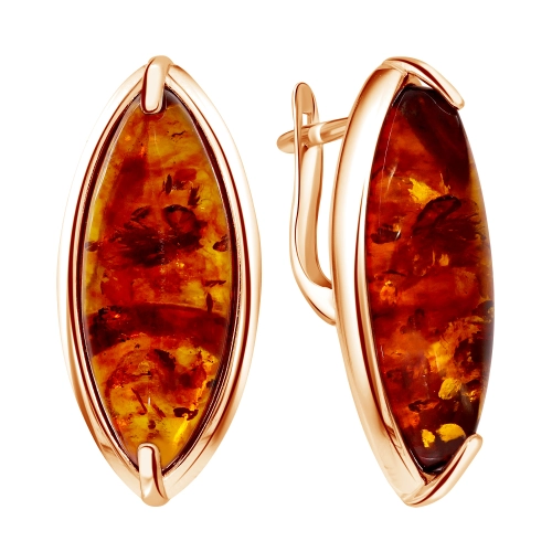 Серьги из серебра 925 пробы с позолотой, с янтарем