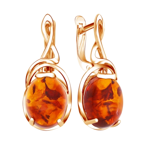 Серьги из серебра 925 пробы с позолотой, с янтарем