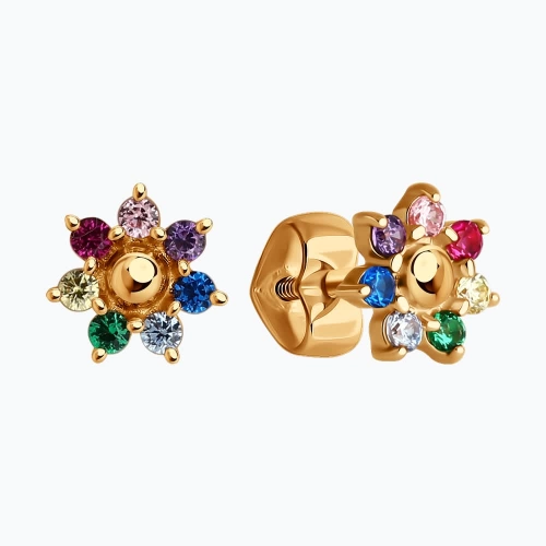 Пусеты (585) корунд синт., фианит