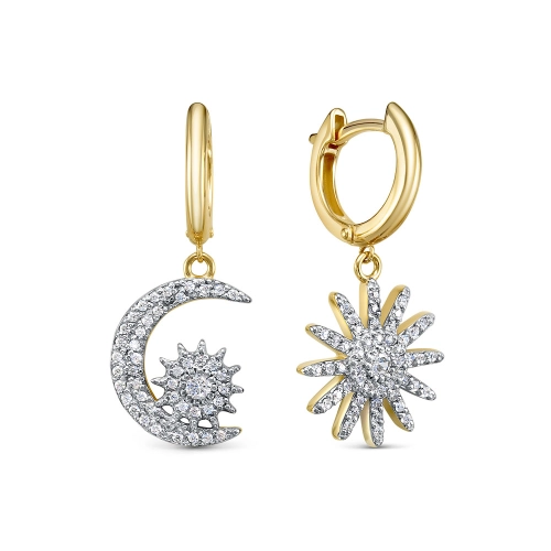 Серьги из желтого золота 585 пробы с фианитами