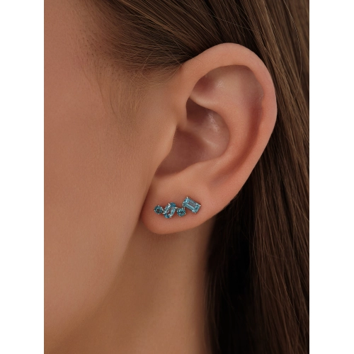 Серьги пины из золота 585 пробы с топазами и топазами London Blue