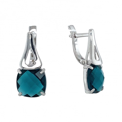 Серьги из серебра 925 пробы с искусственным топазом London Blue