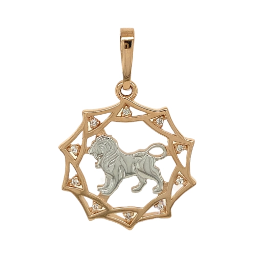 Подвеска Лев из золота 585 пробы с фианитами