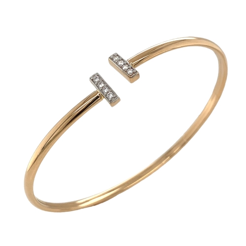 Жесткий браслет из золота 585 пробы с фианитами