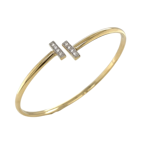 Жесткий браслет из желтого золота 585 пробы с фианитами