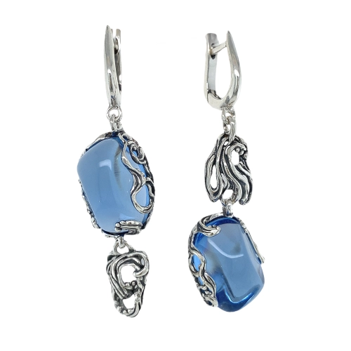 Серьги из серебра 925 пробы с топазами и искусственным кварцем