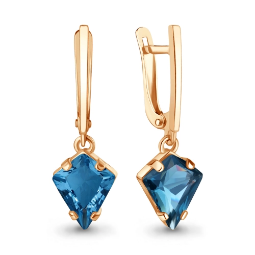 Серьги из золота 585 пробы с искусственными топазами London Blue