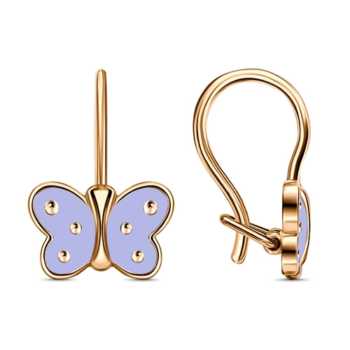 Серьги петельки из золота 585 пробы с эмалью